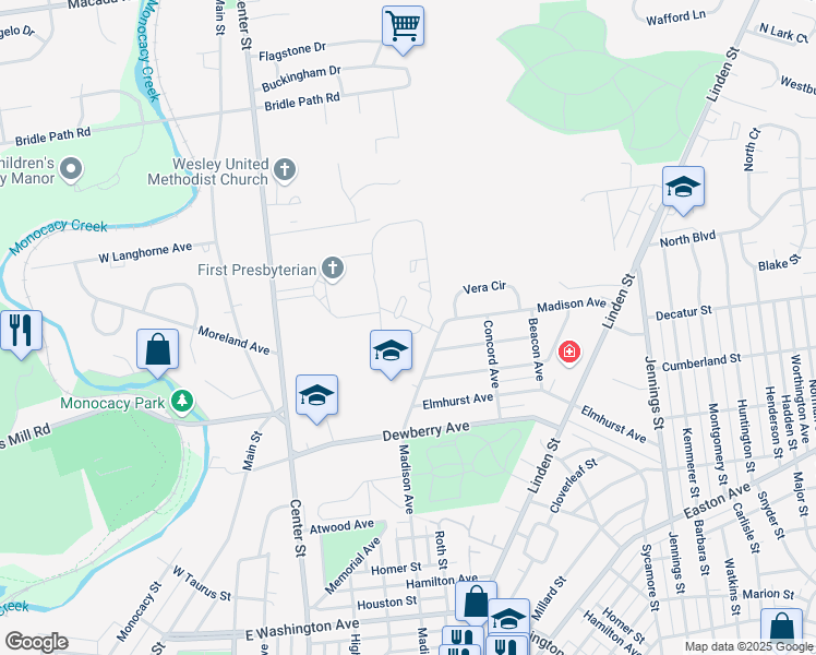 map of restaurants, bars, coffee shops, grocery stores, and more near 38 Kirkland Village Circle in Bethlehem