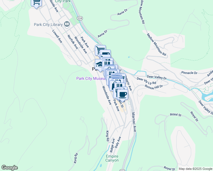 map of restaurants, bars, coffee shops, grocery stores, and more near 517 Park Avenue in Park City
