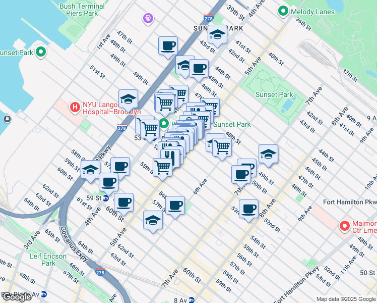 map of restaurants, bars, coffee shops, grocery stores, and more near in Brooklyn
