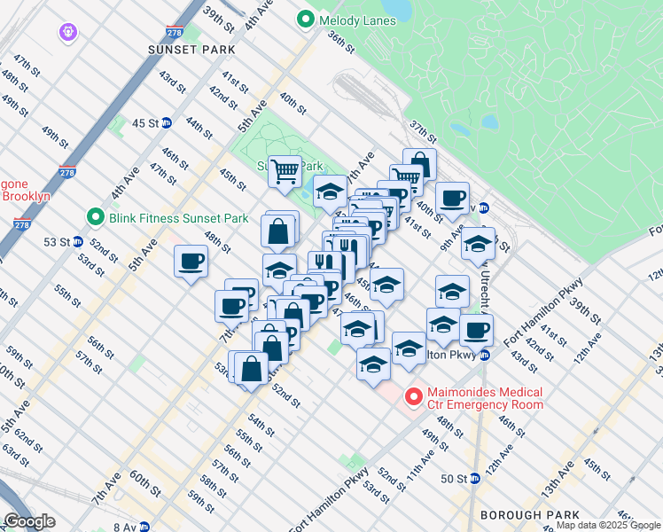 map of restaurants, bars, coffee shops, grocery stores, and more near 4424 8th Avenue in Brooklyn