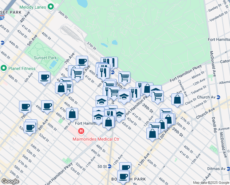 map of restaurants, bars, coffee shops, grocery stores, and more near in Brooklyn