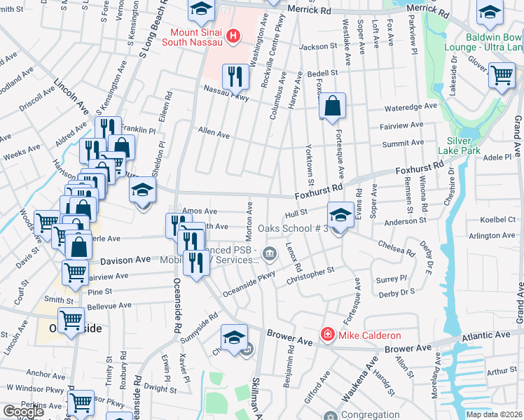 map of restaurants, bars, coffee shops, grocery stores, and more near 2711 Morton Avenue in Oceanside