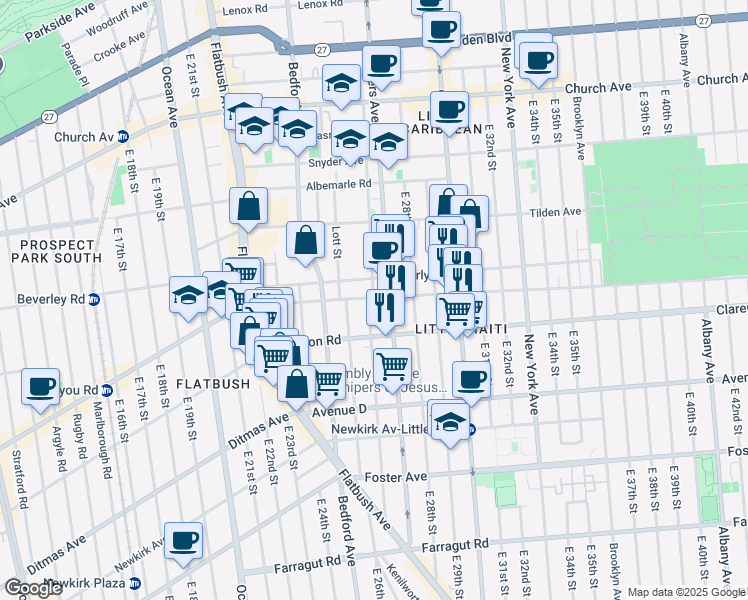 map of restaurants, bars, coffee shops, grocery stores, and more near 2516 Cortelyou Road in Brooklyn