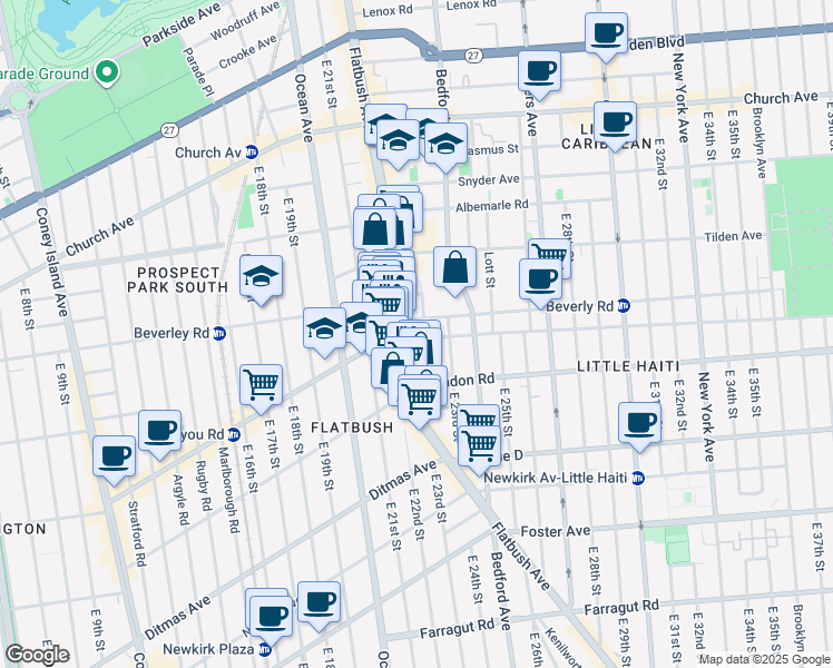 map of restaurants, bars, coffee shops, grocery stores, and more near 1081 Flatbush Avenue in Brooklyn