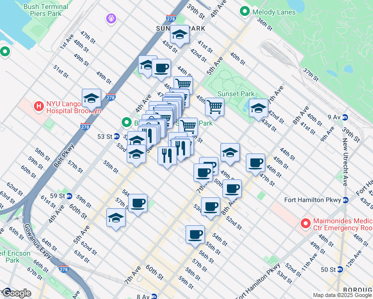 map of restaurants, bars, coffee shops, grocery stores, and more near 571 50th Street in Brooklyn