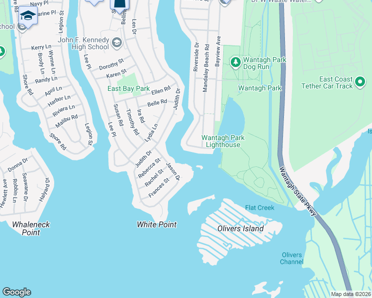 map of restaurants, bars, coffee shops, grocery stores, and more near 3076 Riverside Drive in Wantagh