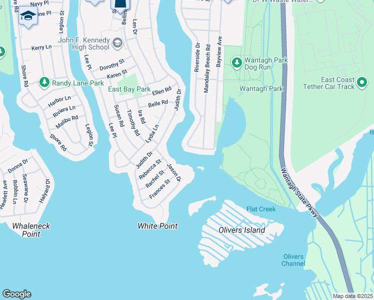 map of restaurants, bars, coffee shops, grocery stores, and more near 3076 Riverside Drive in Wantagh