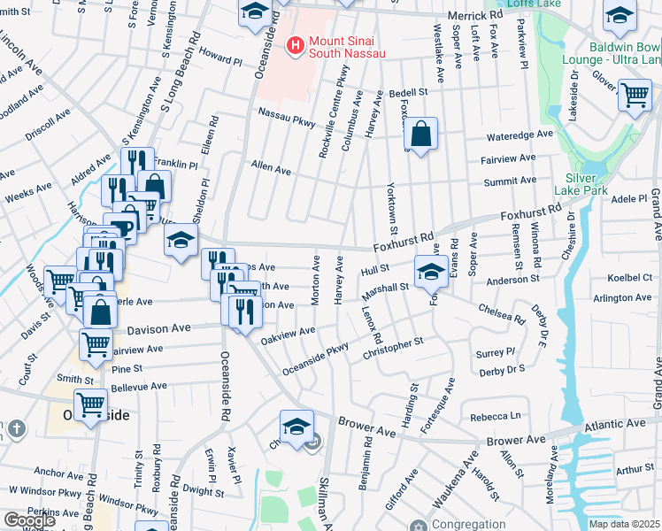 map of restaurants, bars, coffee shops, grocery stores, and more near 2711 Morton Avenue in Oceanside