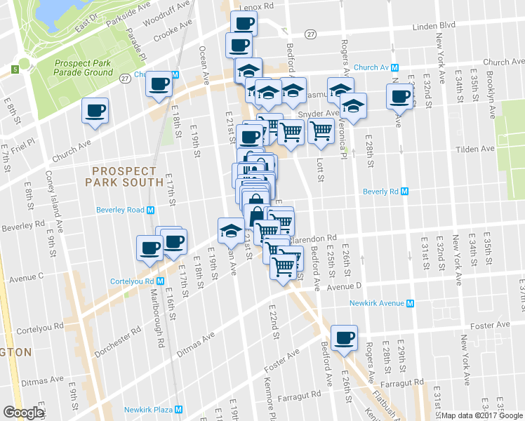 map of restaurants, bars, coffee shops, grocery stores, and more near 1081 Flatbush Avenue in Brooklyn
