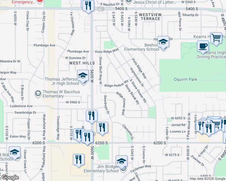 map of restaurants, bars, coffee shops, grocery stores, and more near 5476 Ridge Flower Way in Salt Lake City