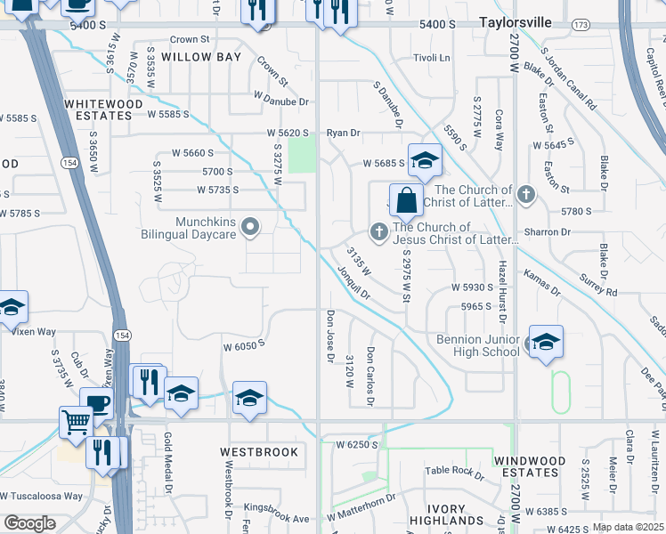 map of restaurants, bars, coffee shops, grocery stores, and more near 5884 Jonquil Drive in Salt Lake City