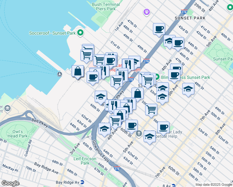 map of restaurants, bars, coffee shops, grocery stores, and more near in Brooklyn