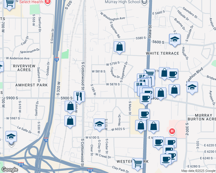 map of restaurants, bars, coffee shops, grocery stores, and more near 119 W 5878 S in Murray