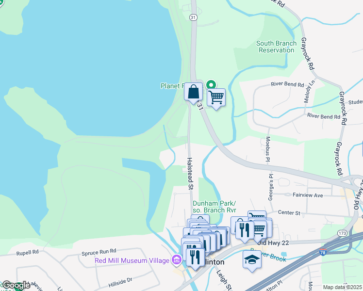 map of restaurants, bars, coffee shops, grocery stores, and more near 67 Halstead Street in Clinton