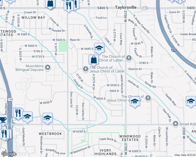 map of restaurants, bars, coffee shops, grocery stores, and more near 5901 South 2975 West Street in Salt Lake City
