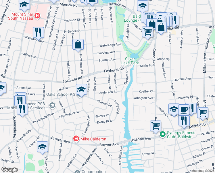 map of restaurants, bars, coffee shops, grocery stores, and more near 541 Anderson Street in Baldwin