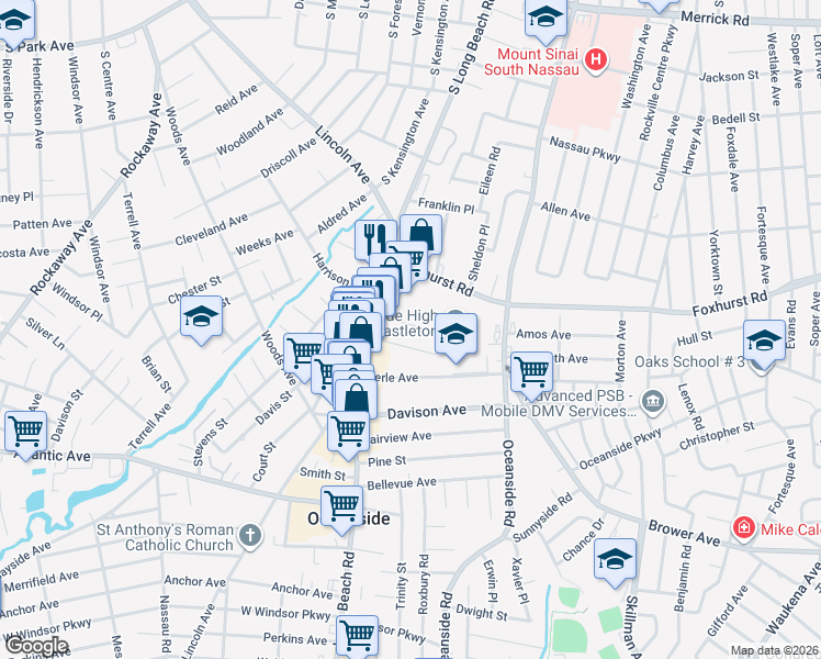 map of restaurants, bars, coffee shops, grocery stores, and more near 35 Homecrest Court in Oceanside