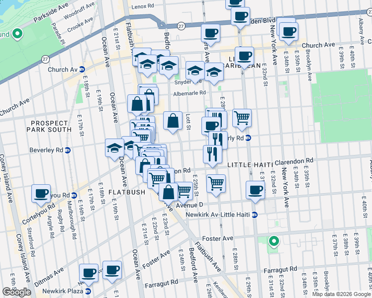 map of restaurants, bars, coffee shops, grocery stores, and more near 2439 Bedford Avenue in Brooklyn