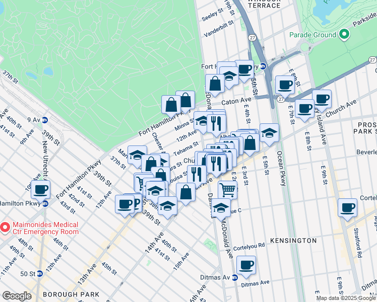 map of restaurants, bars, coffee shops, grocery stores, and more near 28 Clara Street in Brooklyn