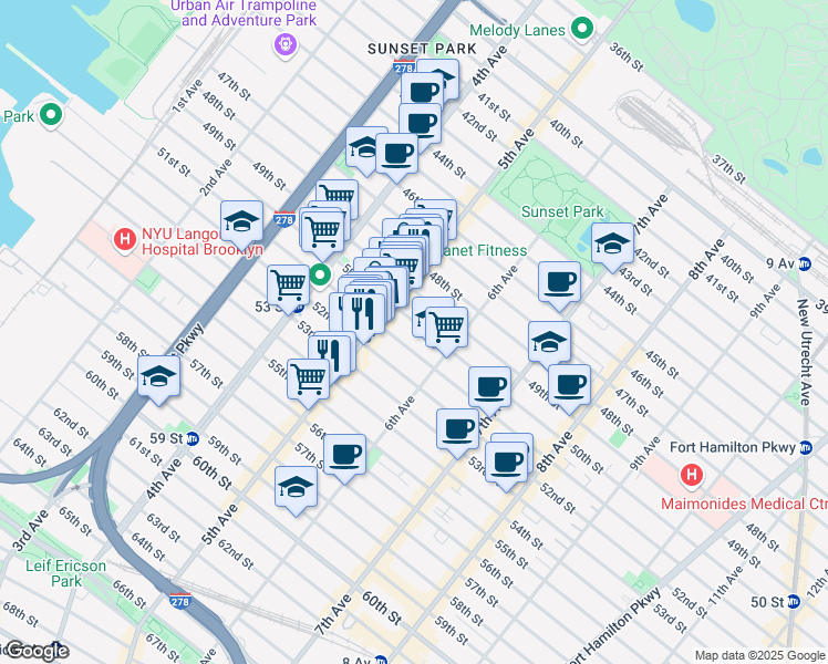 map of restaurants, bars, coffee shops, grocery stores, and more near 534 51st Street in Brooklyn