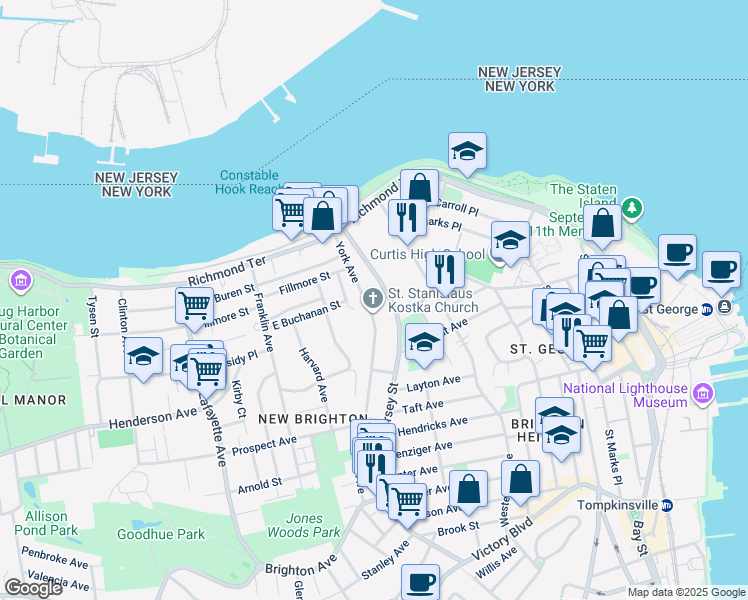 map of restaurants, bars, coffee shops, grocery stores, and more near 100 Northview Court in Staten Island