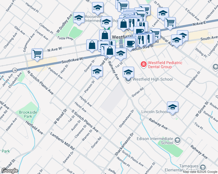 map of restaurants, bars, coffee shops, grocery stores, and more near 502 Codding Road in Westfield