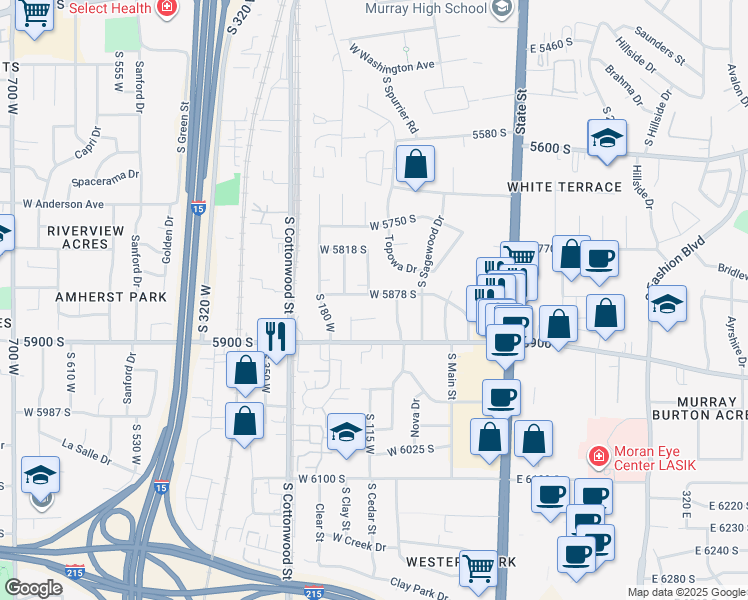 map of restaurants, bars, coffee shops, grocery stores, and more near 119 W 5878 S in Murray