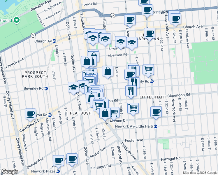 map of restaurants, bars, coffee shops, grocery stores, and more near 2439 Bedford Avenue in Brooklyn