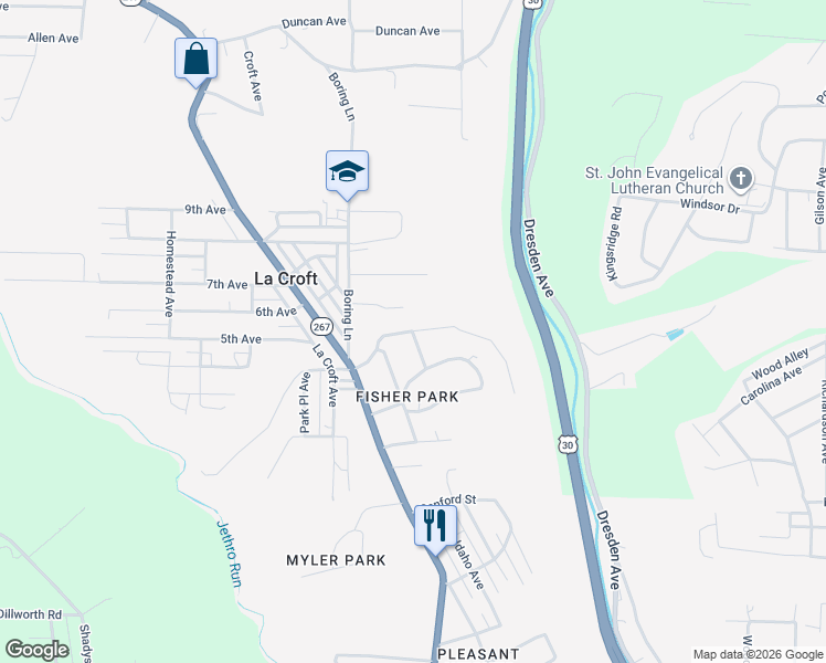 map of restaurants, bars, coffee shops, grocery stores, and more near 573 Sturgis Avenue in East Liverpool