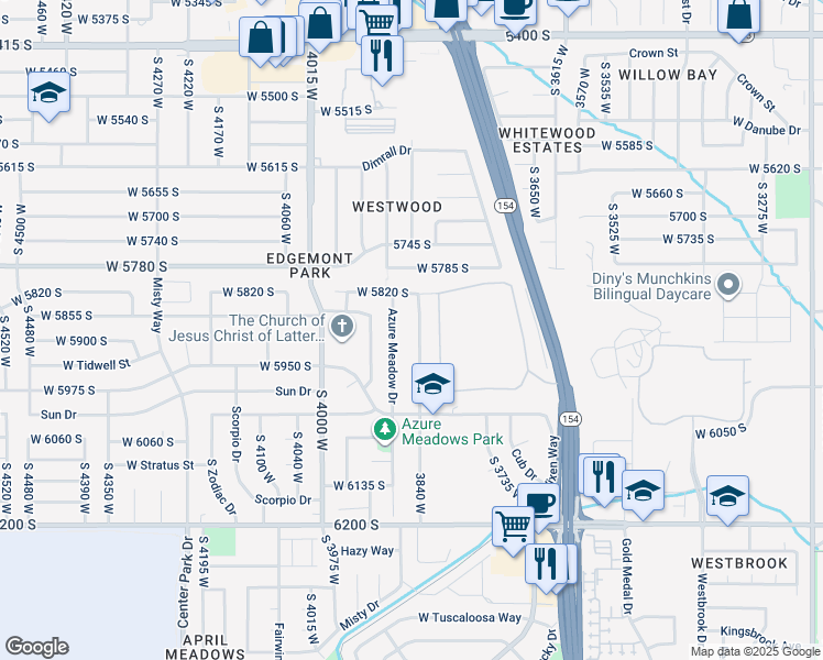 map of restaurants, bars, coffee shops, grocery stores, and more near 5899 3840 West in Salt Lake City