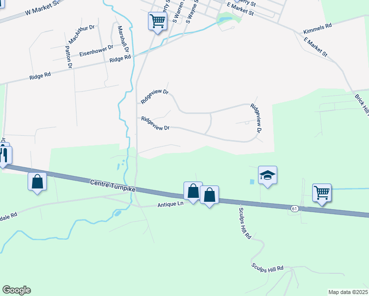 map of restaurants, bars, coffee shops, grocery stores, and more near 126 Country Hill Road in Orwigsburg