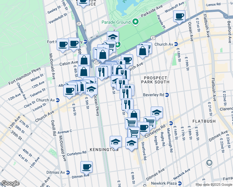 map of restaurants, bars, coffee shops, grocery stores, and more near 2 Hinckley Place in Brooklyn