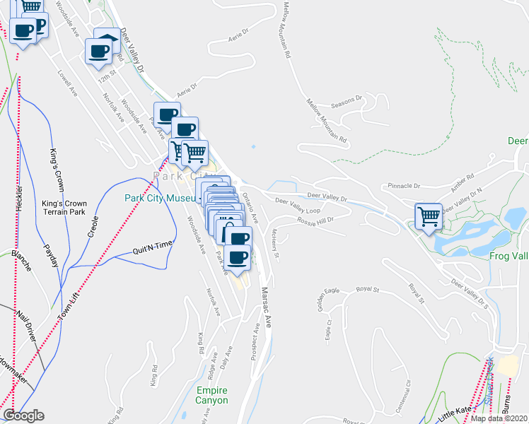 map of restaurants, bars, coffee shops, grocery stores, and more near Echo Spur in Park City