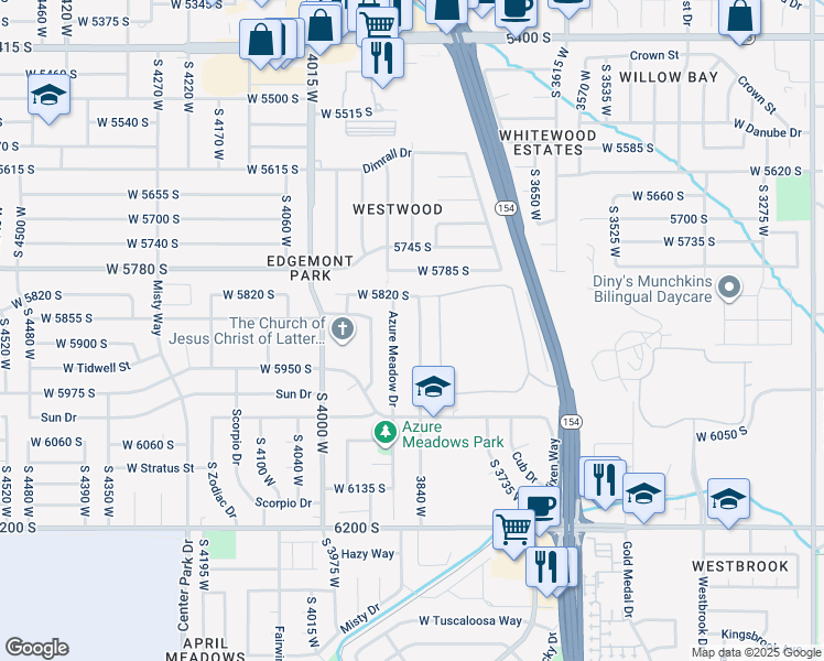 map of restaurants, bars, coffee shops, grocery stores, and more near 5899 3840 West in Salt Lake City