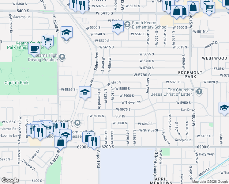 map of restaurants, bars, coffee shops, grocery stores, and more near 4469 West Draper Street in Salt Lake City