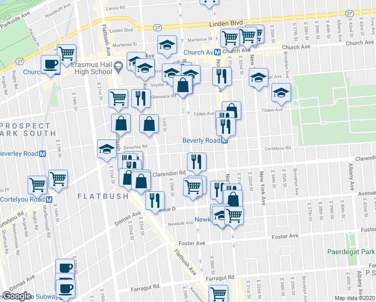 map of restaurants, bars, coffee shops, grocery stores, and more near 1069 Rogers Avenue in Brooklyn