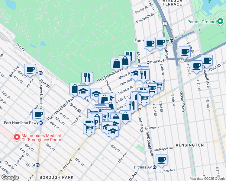 map of restaurants, bars, coffee shops, grocery stores, and more near 60 Chester Avenue in Brooklyn