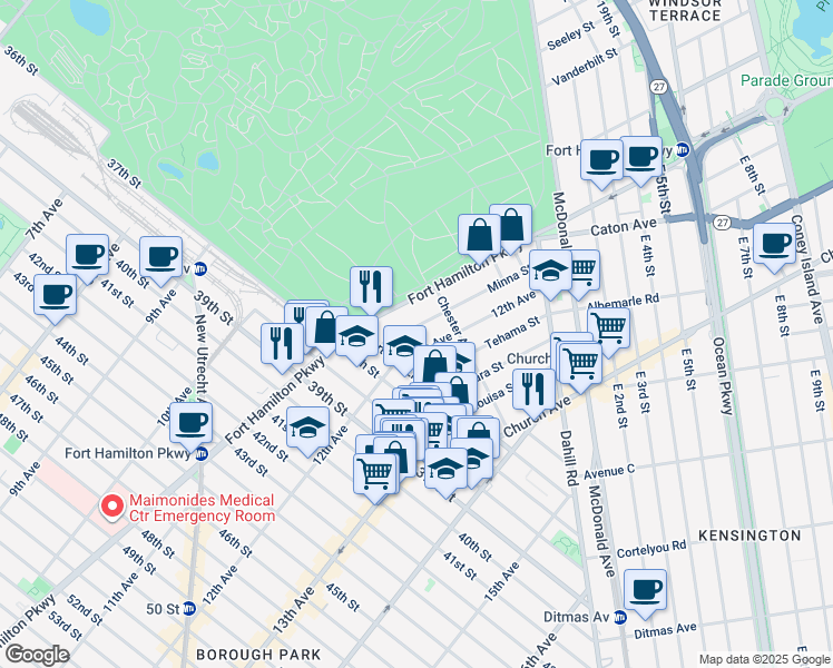 map of restaurants, bars, coffee shops, grocery stores, and more near 3550 12th Avenue in Brooklyn