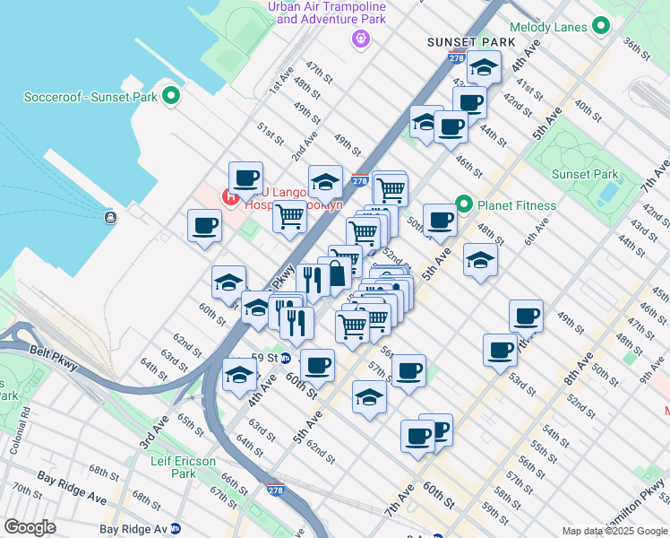 map of restaurants, bars, coffee shops, grocery stores, and more near 359 55th Street in Brooklyn