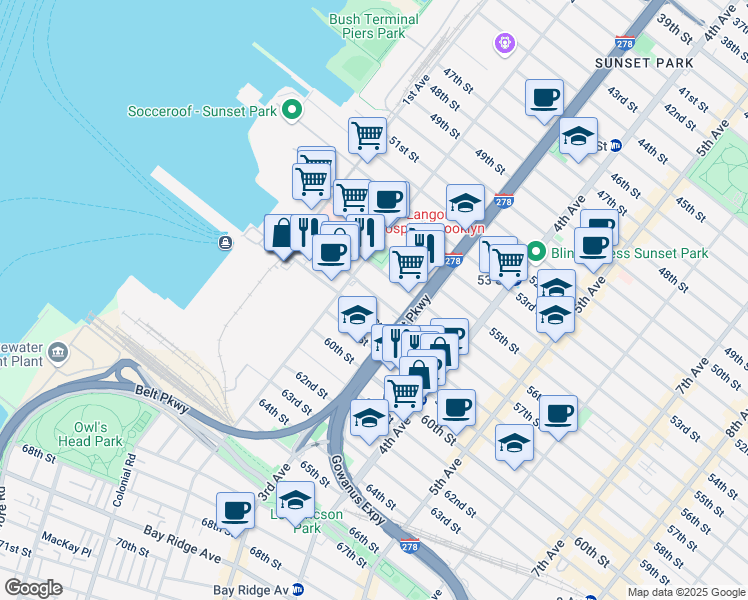 map of restaurants, bars, coffee shops, grocery stores, and more near 241 58th Street in Brooklyn