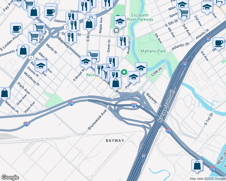 map of restaurants, bars, coffee shops, grocery stores, and more near 508 Brunswick Avenue in Elizabeth