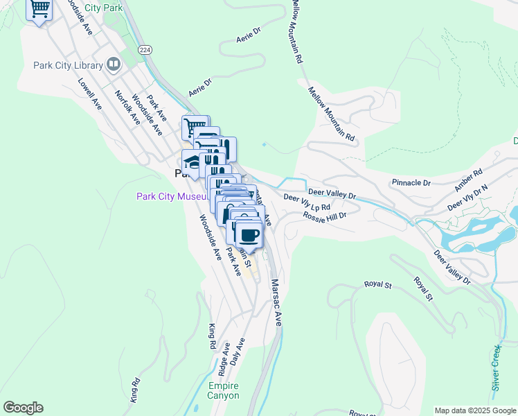 map of restaurants, bars, coffee shops, grocery stores, and more near 451 Ontario Avenue in Park City