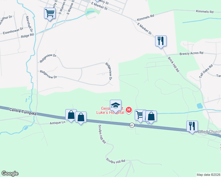map of restaurants, bars, coffee shops, grocery stores, and more near 103 Cedar Crest Court in Orwigsburg