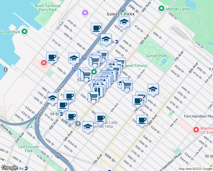 map of restaurants, bars, coffee shops, grocery stores, and more near in Brooklyn