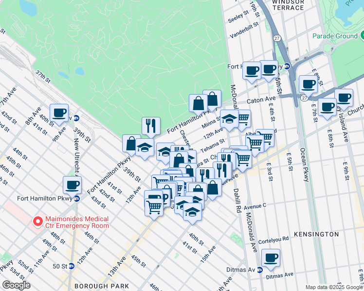 map of restaurants, bars, coffee shops, grocery stores, and more near 60 Chester Avenue in Brooklyn