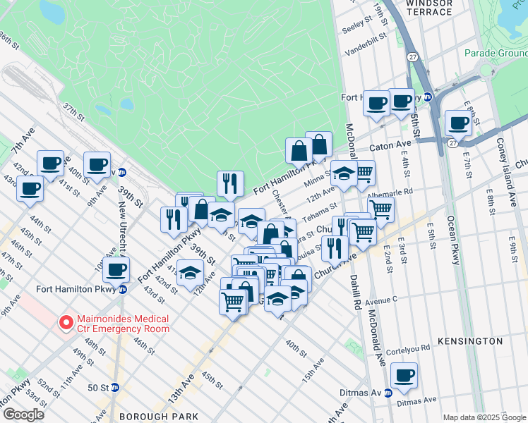map of restaurants, bars, coffee shops, grocery stores, and more near 3550 12th Avenue in Brooklyn