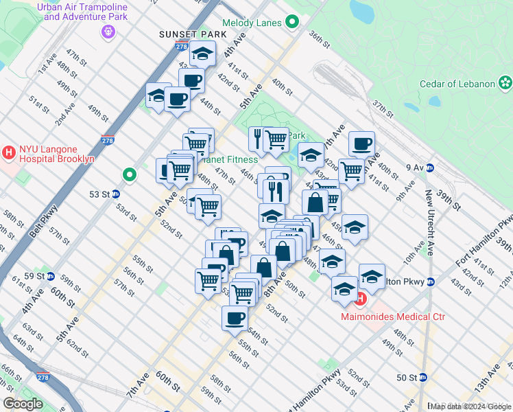 map of restaurants, bars, coffee shops, grocery stores, and more near 658 48th Street in Brooklyn