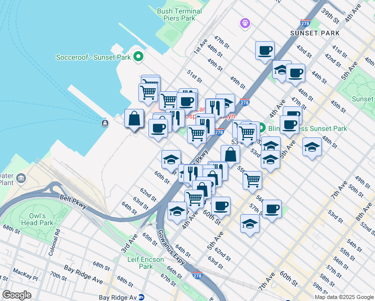 map of restaurants, bars, coffee shops, grocery stores, and more near in Brooklyn