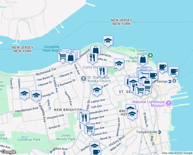 map of restaurants, bars, coffee shops, grocery stores, and more near 146 Westervelt Avenue in Staten Island