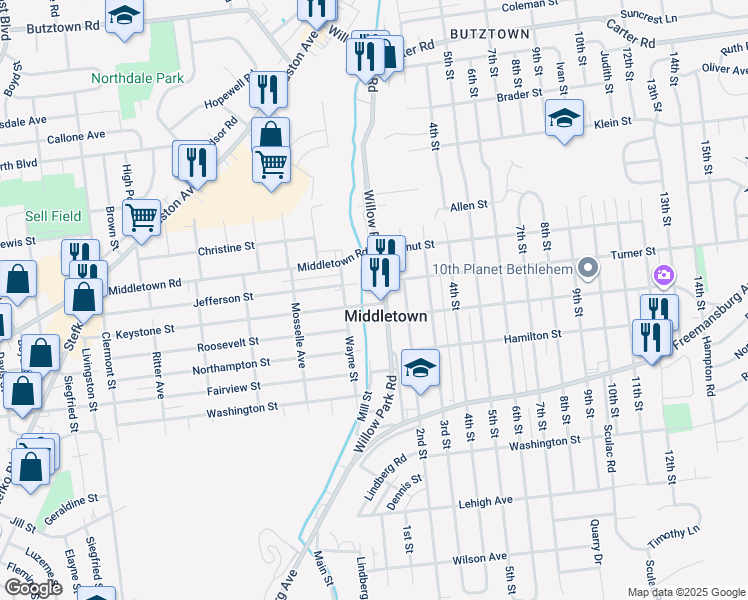 map of restaurants, bars, coffee shops, grocery stores, and more near in Middletown